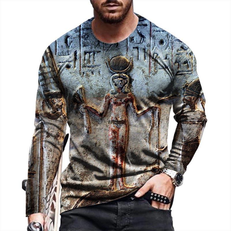 Футболки с египетскими иероглифами, напечатанные на 3D-принте, мужские и женские винтажные футболки с длинным рукавом, свободные свитера, футболки, топы, одежда