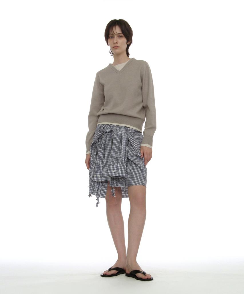 PARTIMENTO WOMEN Colorblock Double Layered Knit Sweater_Light Gray