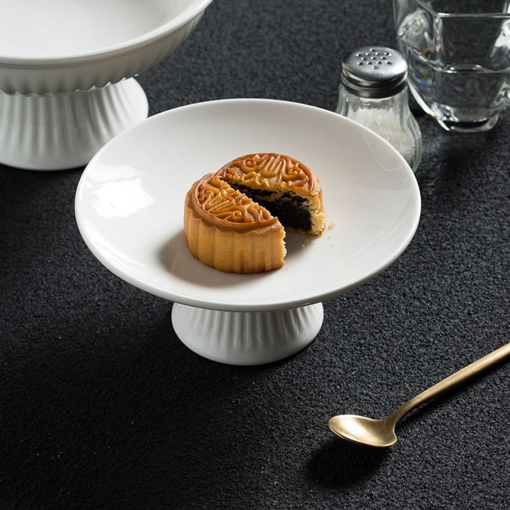 Ceramic High Foot Dessert Tray Heat-resistant Fruit Tray Simple Snack Dish Snack