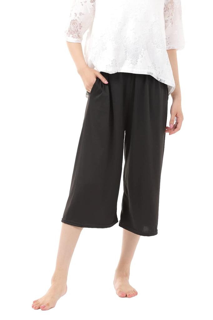 Liapom Capri Wide Leg Relaxed Pajama Pants Women's Pants, Pants, Loungewear, (M-L, Black)