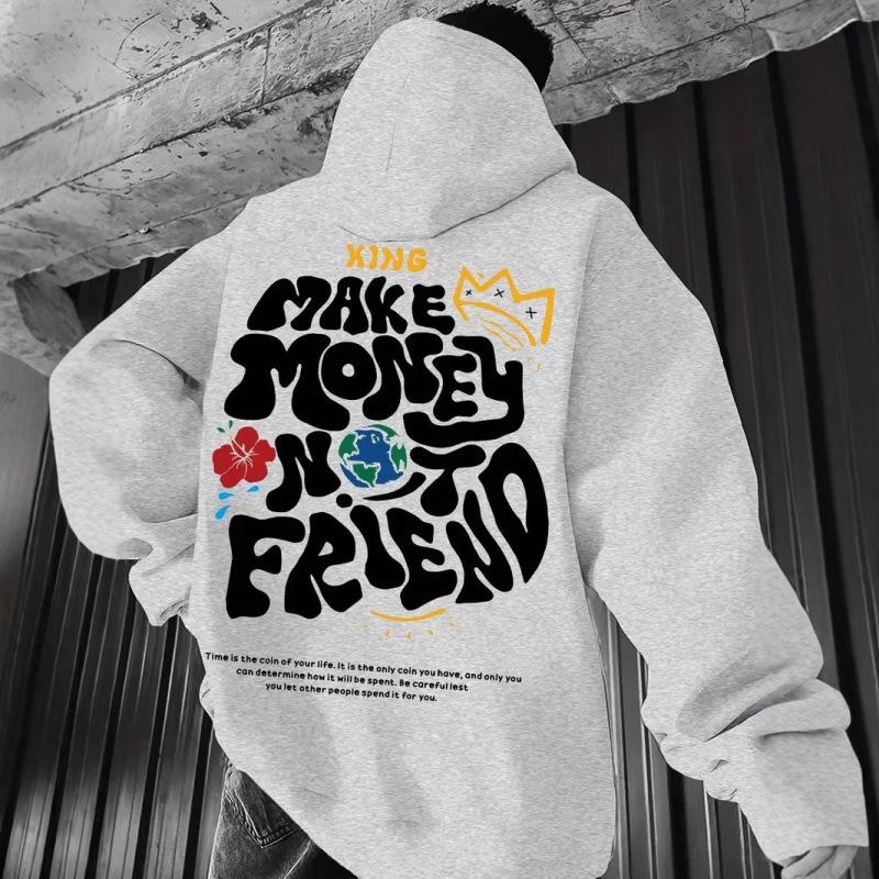 European and American trend men's and women's sweaters printed fleece long-sleeved hooded pullover spring and autumn shoulder-sleeved sweater