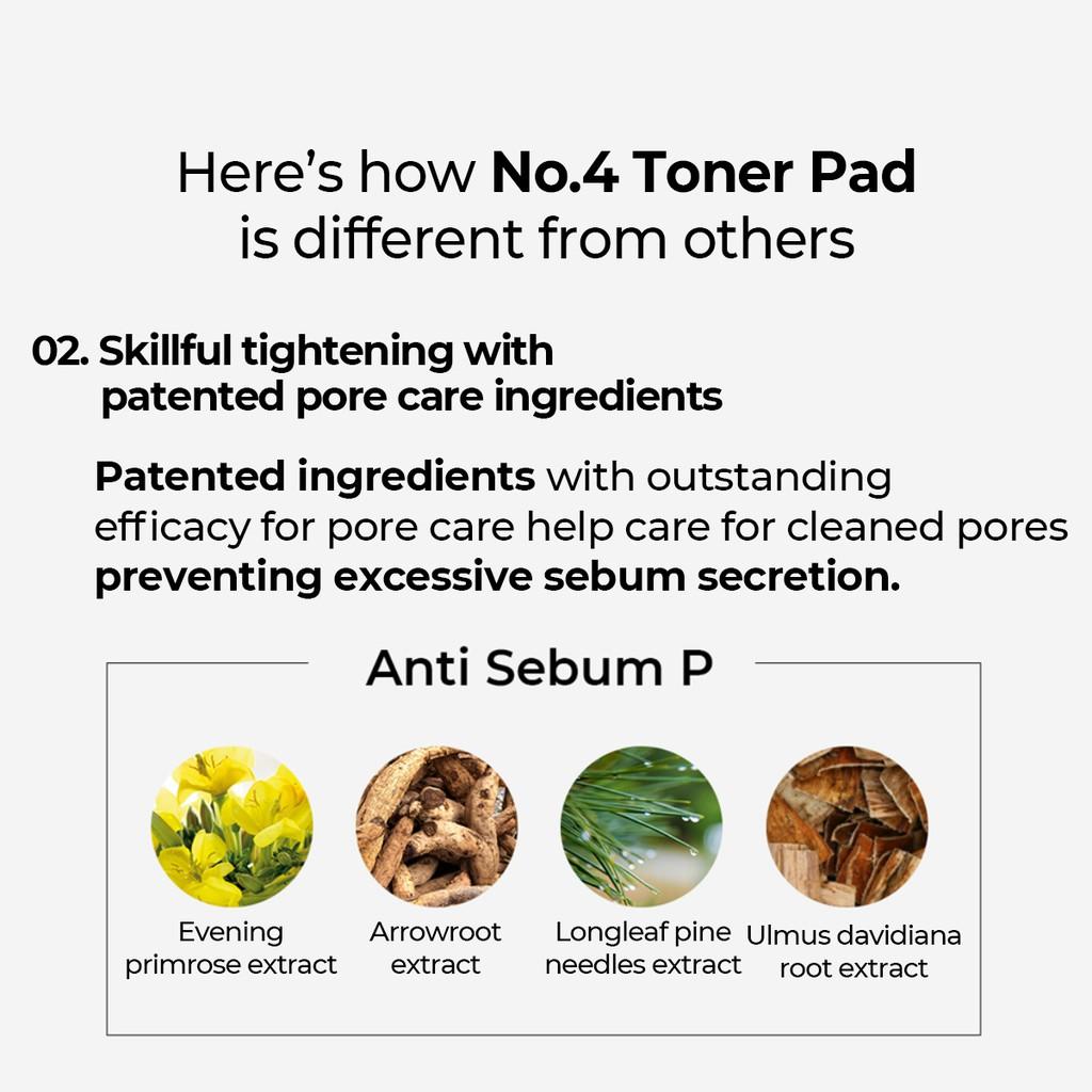 NUMBUZIN No.4 Pore Zero Peeled Egg Toner Pad, 190 мл / 70 подушечек, позволяет очистить поры и очистить кожу от излишков кожного сала за один прием.