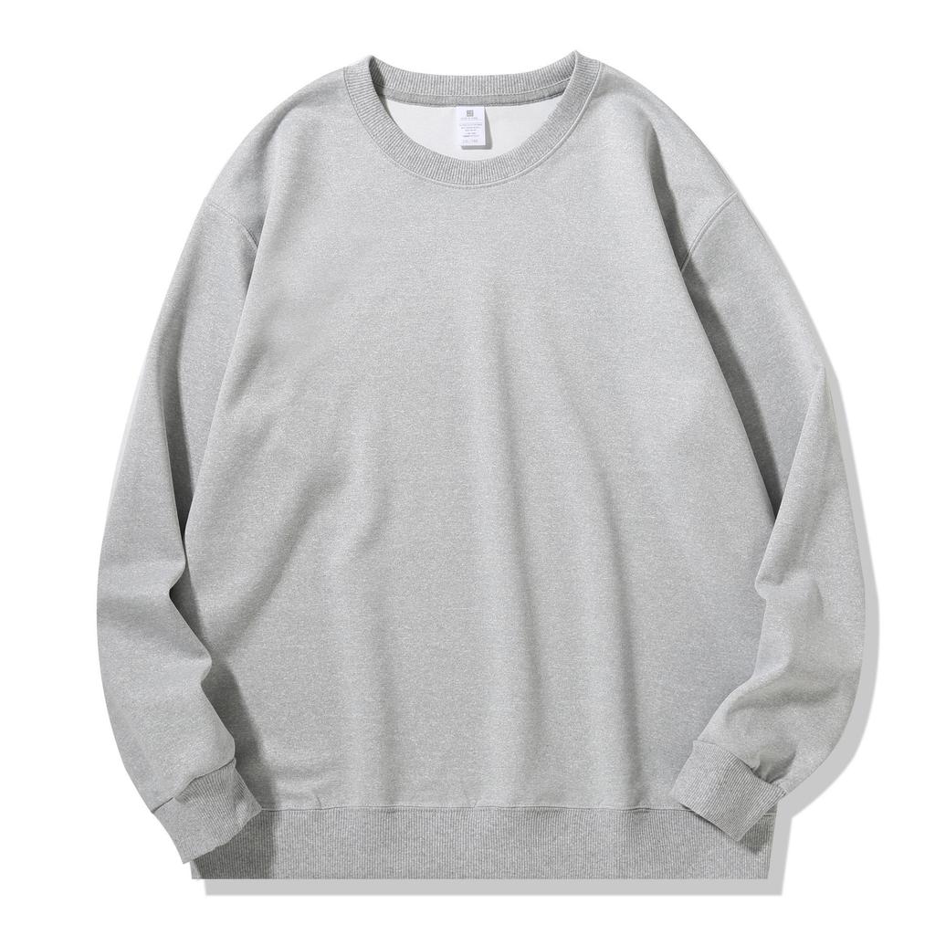 Unisex Fleece-Lined Crew Neck Sweatshirt - Solid Color, Loose Fit, Long Sleeve Base Layer for Autumn & Spring