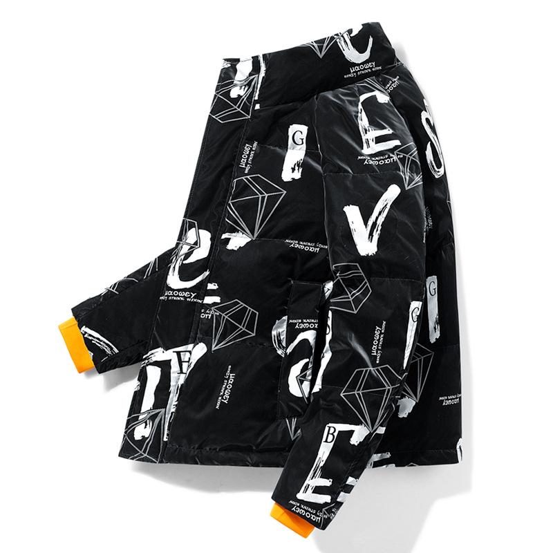 Мужская зимняя новая корейская версия утолщенный теплый воротник-стойка 90% белый утиный пух стильный пуховик с надписью пара пальто для мужчин