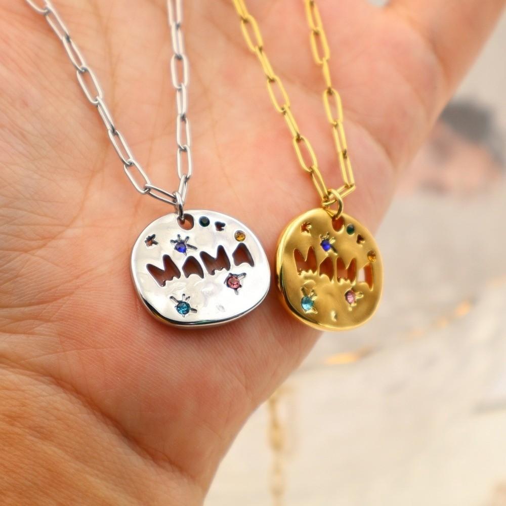 Colorful Full Zircon Guardian Pendant Necklace Stainless Steel Pendant Necklace For Grandma
