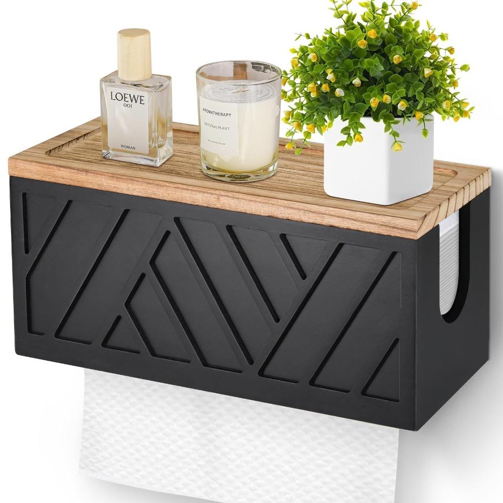 Wall Mount Tissue Holder with Cover Bathroom Shelf Convenient Roll Paper Rack Kitchen