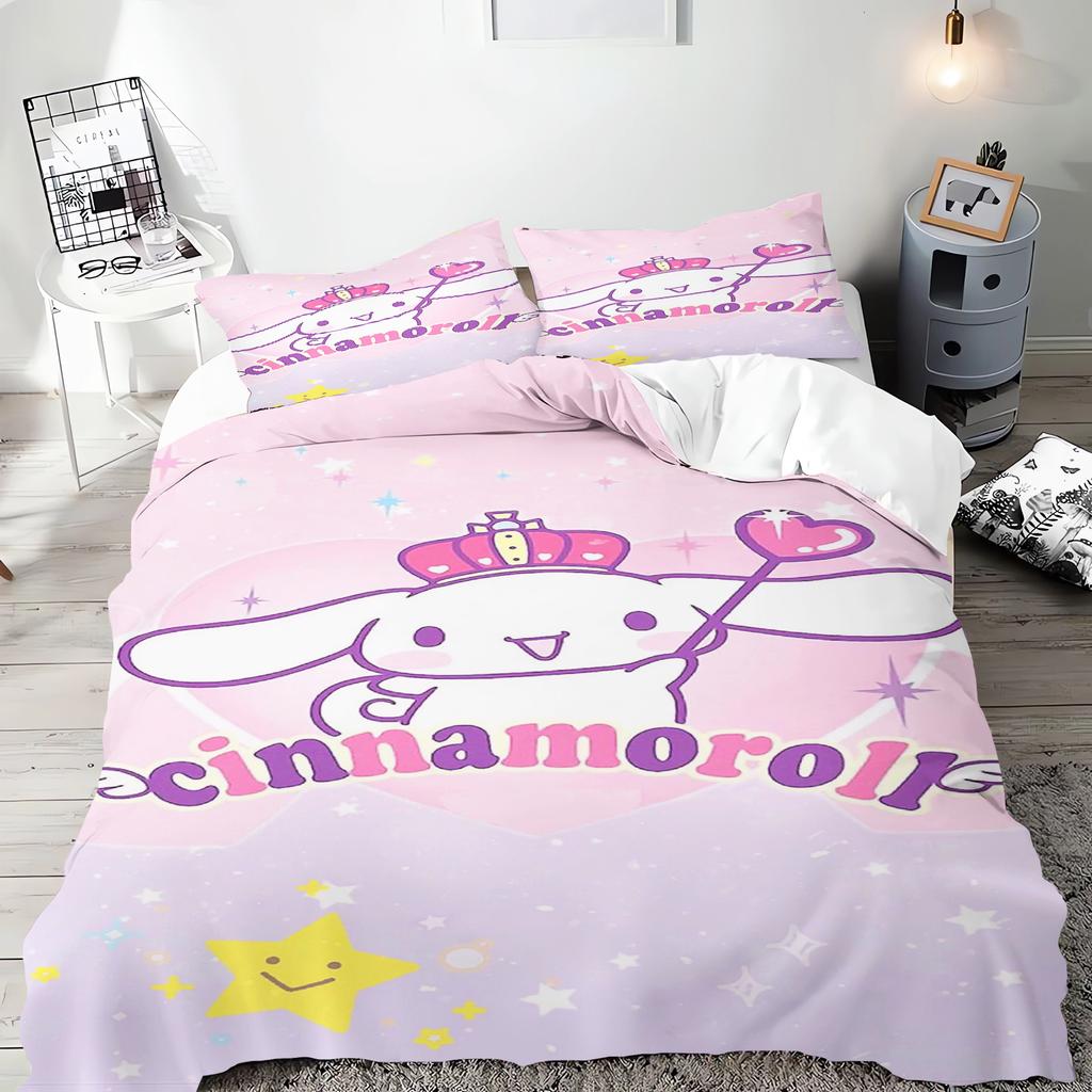 Серия Sanrio Набор постельного белья пододеяльник Kuromi для детей Размер King-size Роскошный чехол 100% Полиэстер 3 предмета Рождественские подарки Декор для дома
