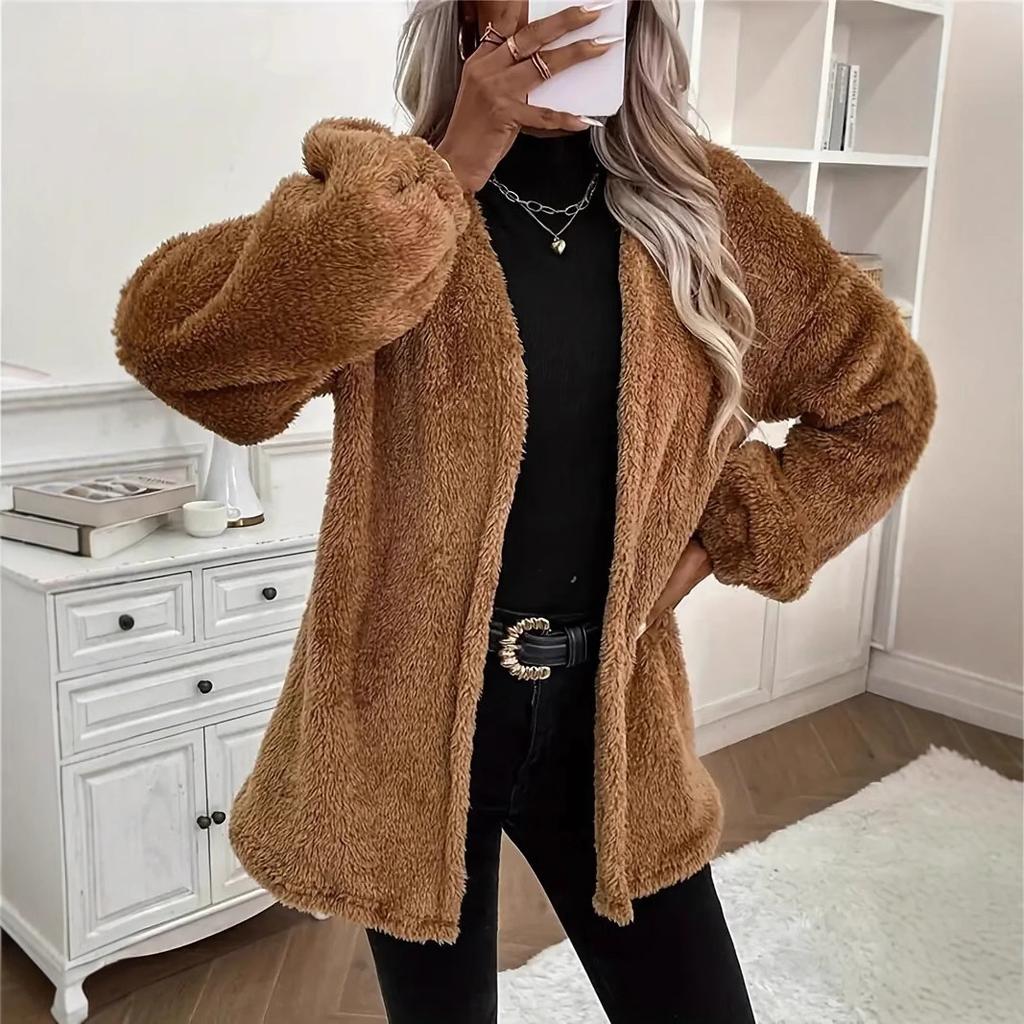 2025 Cropped Teddy Coatigan - Plush Shearling Cardigan Jacket W/ Snap Closure, French Girl Luxe Layer for Cafe Core & Apres-Ski