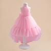 Hanging Neck Pink Girl Tailing Party Dress Toddler Bow Tulle 1st Birthday Princess Dresses Girls Wedding Bridemaid Kids Clothing