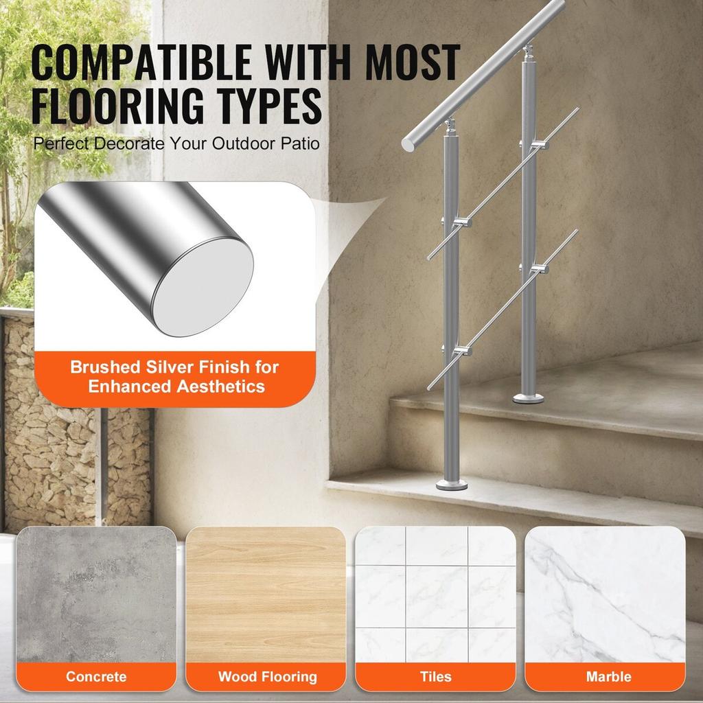 31.5in Handrails for Outdoor Steps 2 Crossbars Staircase for Porch Deck