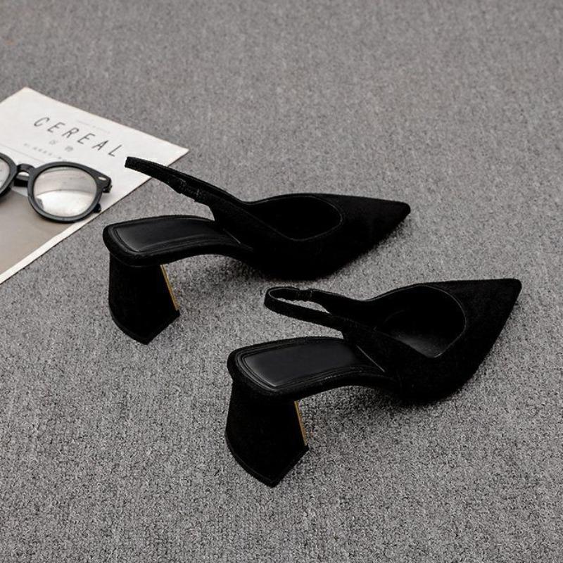 Женские сандалии Закрытые полуботинки Женская обувь Квадратный каблук Острый носок Сексуальные сандалии для платья Корея Азиатский размер Дизайнер Daily Лучший VIP