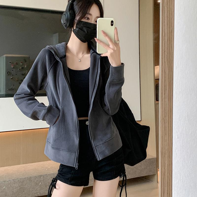Женская спортивная куртка на молнии с капюшоном, осенне-зимняя, на флисовой подкладке, утолщенная, худи, однотонная, повседневная, свободная, кардиган