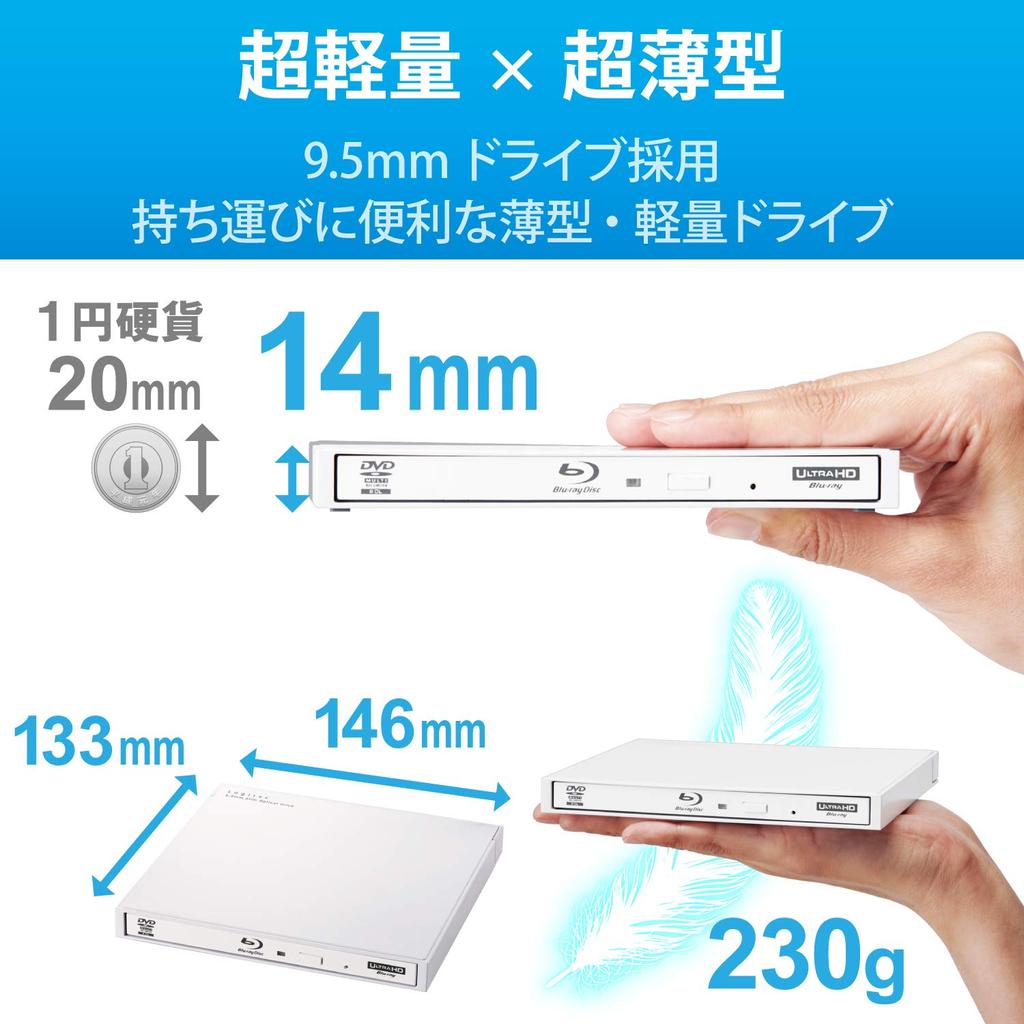 Внешний накопитель Logitech Gen1 UHD BD, совместимый с программным обеспечением для записи CyberLink Power2Go White Blu-ray USB3.2 (USB3.0) LBD-PWA6U3LWH