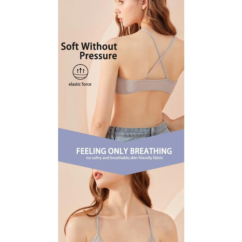 Women Sports Bra Comfort Cotton Bras for Women Thin French Style Bralette Sexy Deep V Triangle Cup Cross Tank Top Bra Gym