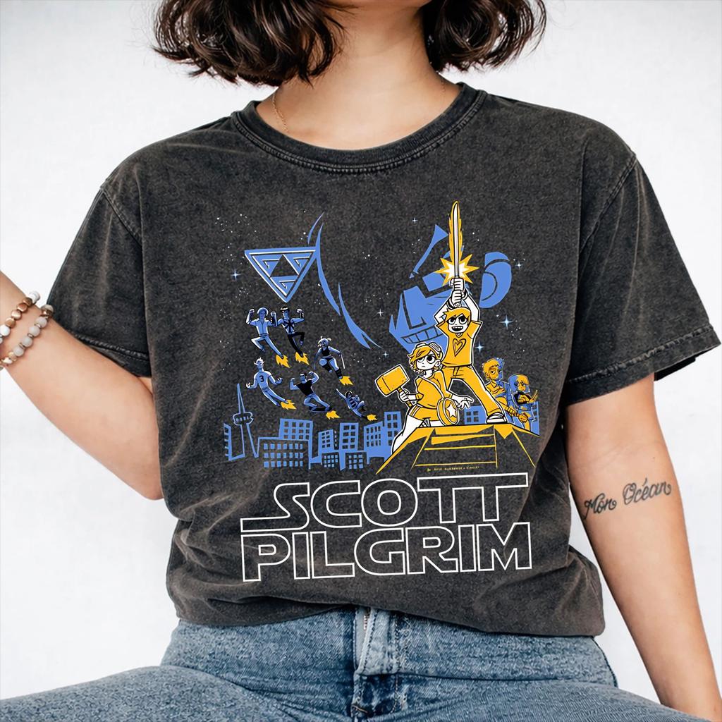 Printed Not So Long Ago Scotts Pilgrims vs The World Washed T Shirts Apparel Harajuku T-Shirts Men Women Tees