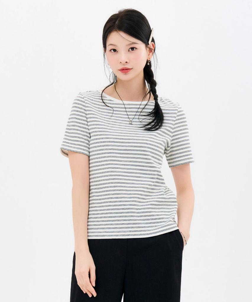 CHASECULT Women'S Striped Ribbed Short Sleeve T-Shirt-Fbrg5863D01