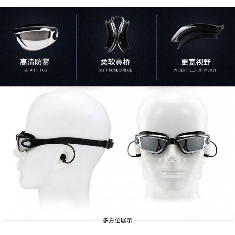 Anti-Fog Swimming Goggles Adults Clear HD Lens Waterproof Silicone Strap With Ear Plugs Black Blue Pink