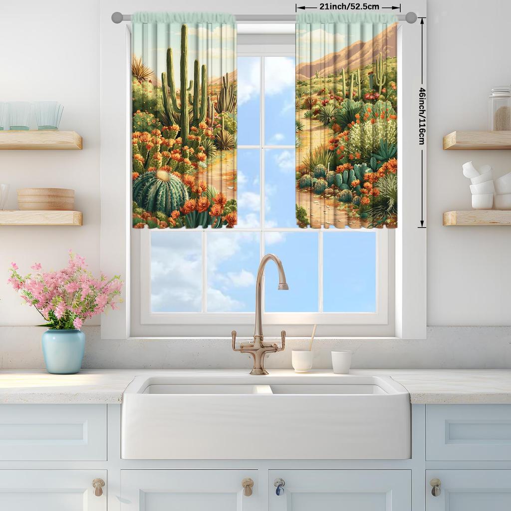 2pcs Desert Cactus Printed Curtain for Home Decor - Shade and Privacy Protection   Suitable for Decorating Various Rooms
