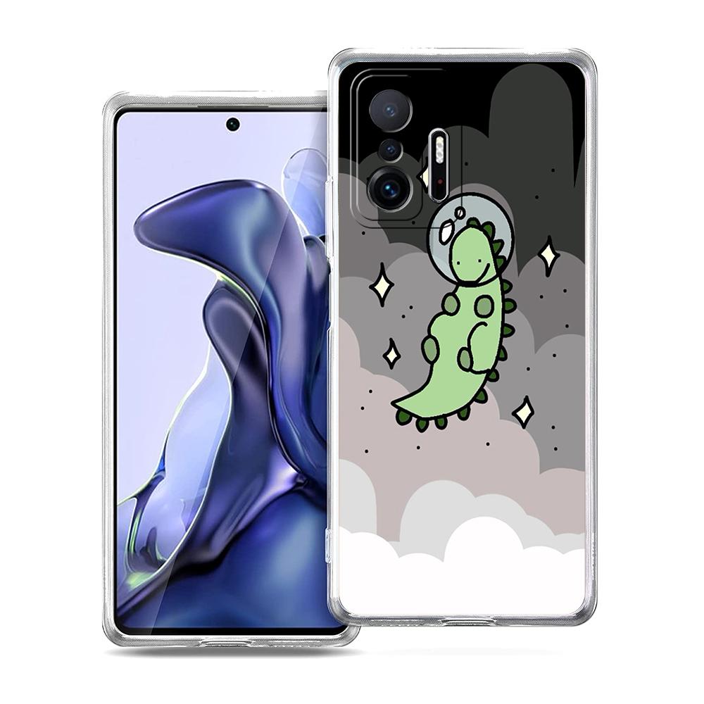 Прозрачный чехол для телефона для Xiaomi Mi 14 13 12 11 Ultra 13T 12T 11T Poco X3 NFC F3 F6 Pro Lite 5G Мягкий ТПУ Смешной Мультяшный Динозавр