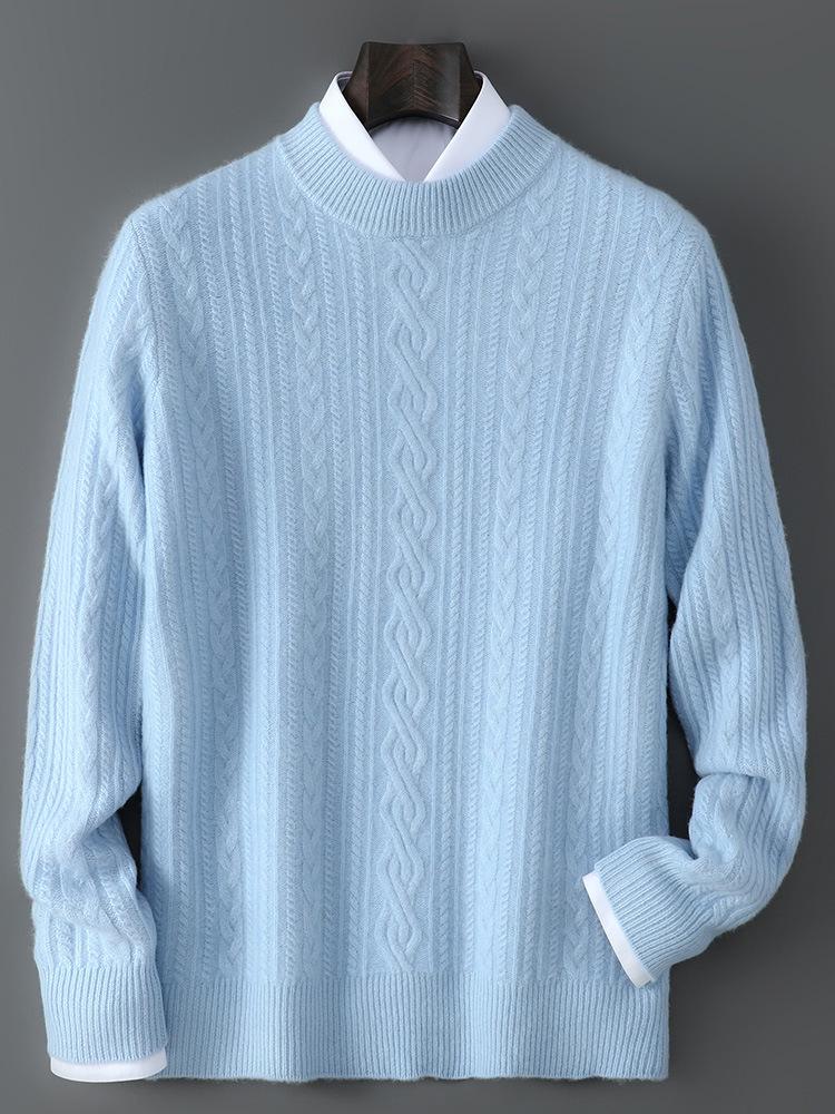 Men's 2025 Autumn/Winter High Neck Cashmere Jacquard Pullover - Thick Knit Base Layer Wool Sweater, Solid Color Trend.