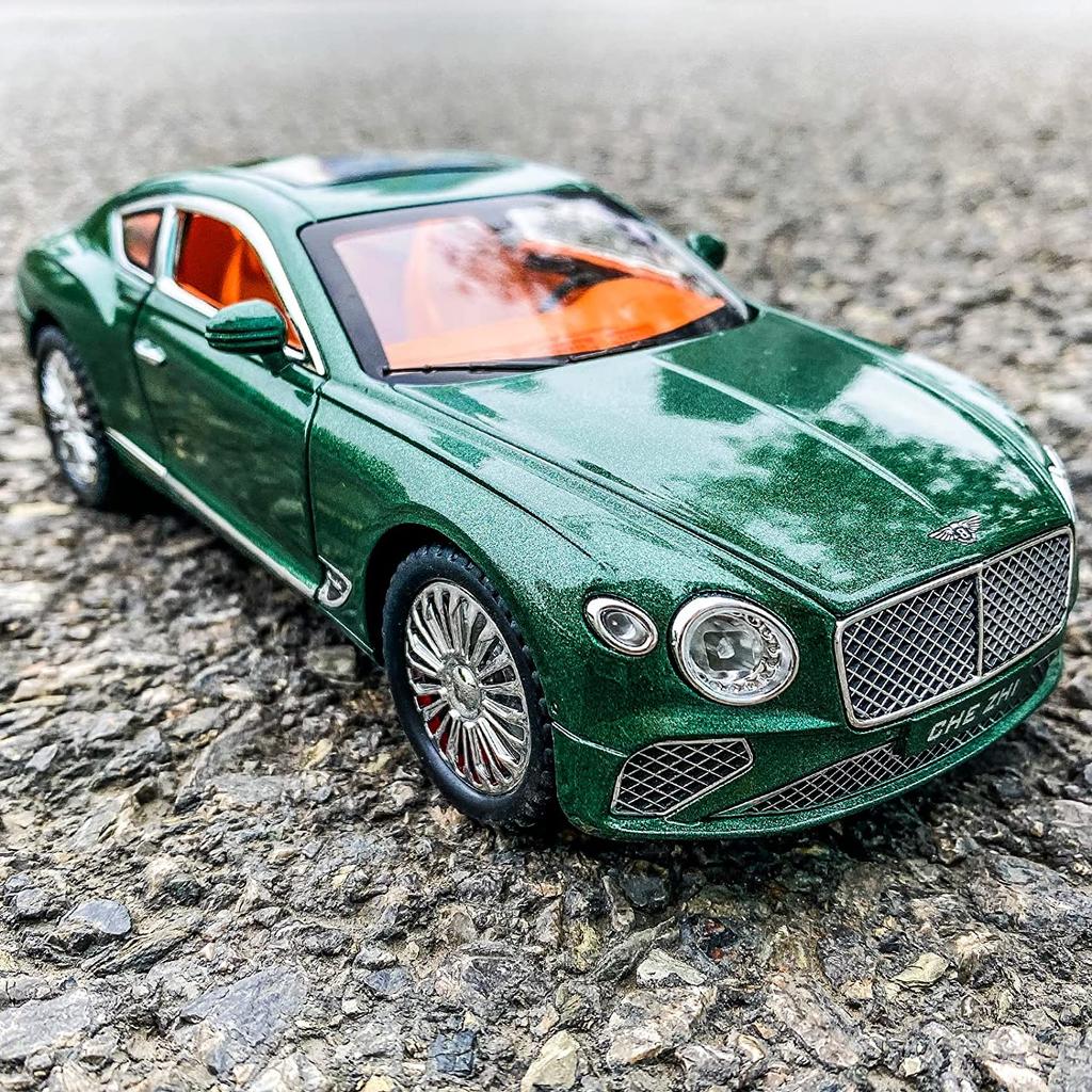 1/24 Bentley Continental GT Model Car, Alloy Diecast Collectible Pull Back Car Toy, with Sound and Light, Door Can Be Opened for Boys Girls Gift