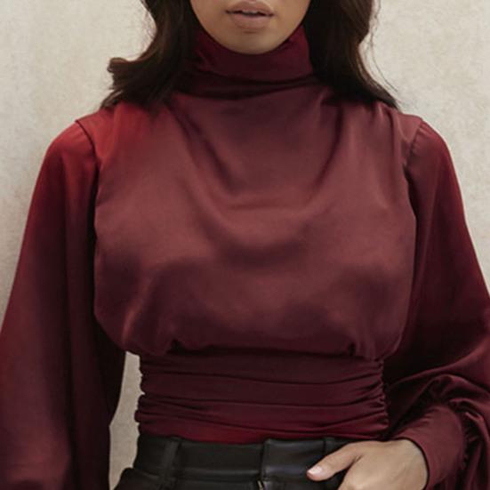 Женский топ, шикарный однотонный пуловер, вечерняя блузка с драпировкой, клубная блузка с длинными рукавами, женская рубашка для повседневной носки