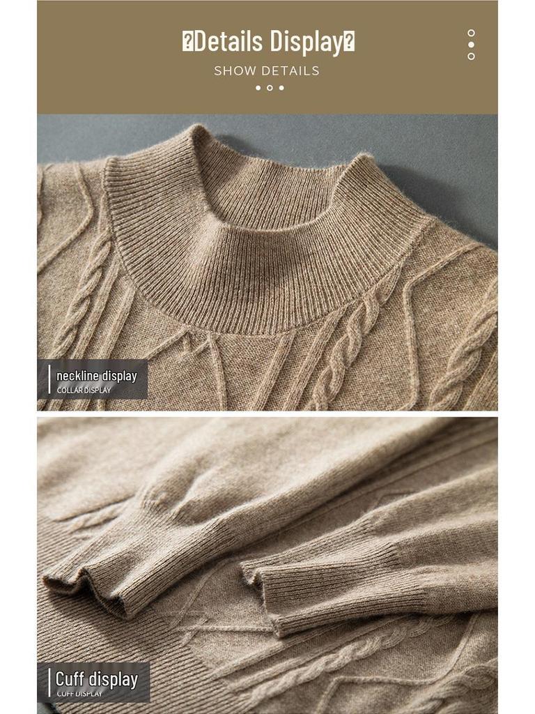 Мужской кашемировый трикотажный свитер с длинным рукавом и полувысоким воротником - Теплый, деловой кэжуал, доступен большой размер