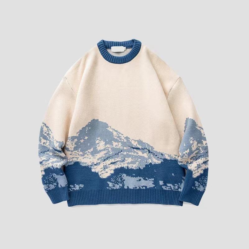 Осень и зима Tie-Dye Snow Mountain Модный брендовый свитер с круглым вырезом Мужской свободный свитер Свитер с длинными рукавами для колледжа для мужчин