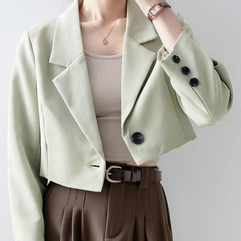 Women S Beige Short Loose Fit Casual Blazer Jacket