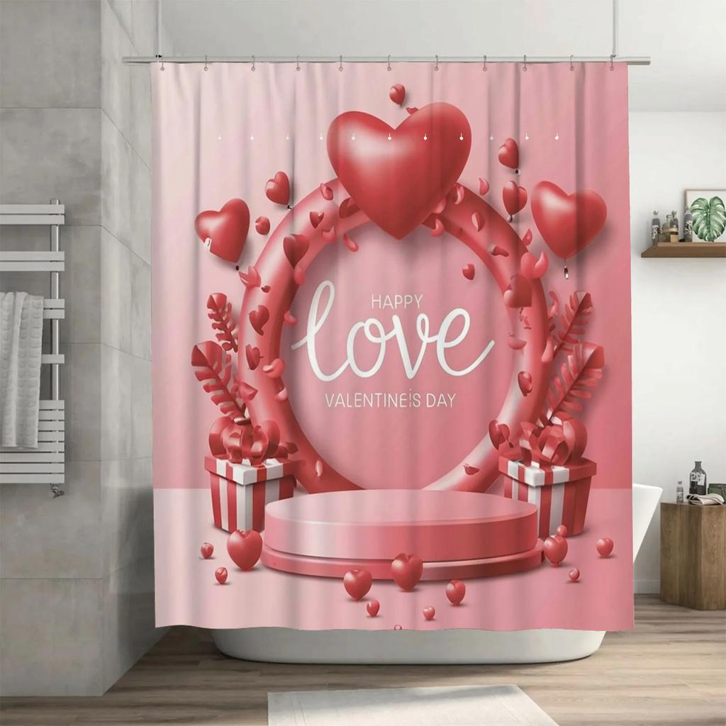 Valentine's Day Heart Shower Curtain - Waterproof, Mildew-Resistant, Stylish Decor, Unique Design Enhances Space