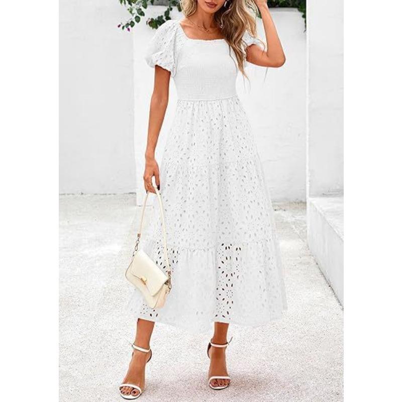 Женское платье с квадратным воротником, рукавами-фонариками, короткими рукавами и сетчатой вставкой