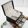 Lockable Storage Box Leather Jewelry Packaging Box Multi-function Double Layer Jewelry Box  Travel