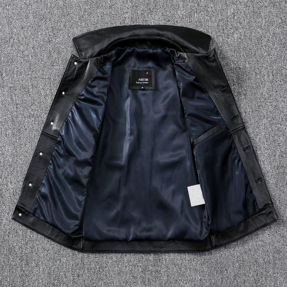 Tough Guy Motorcycle Leather Vest Pure Head Layer Cowhide Leather Vest Lapel Short