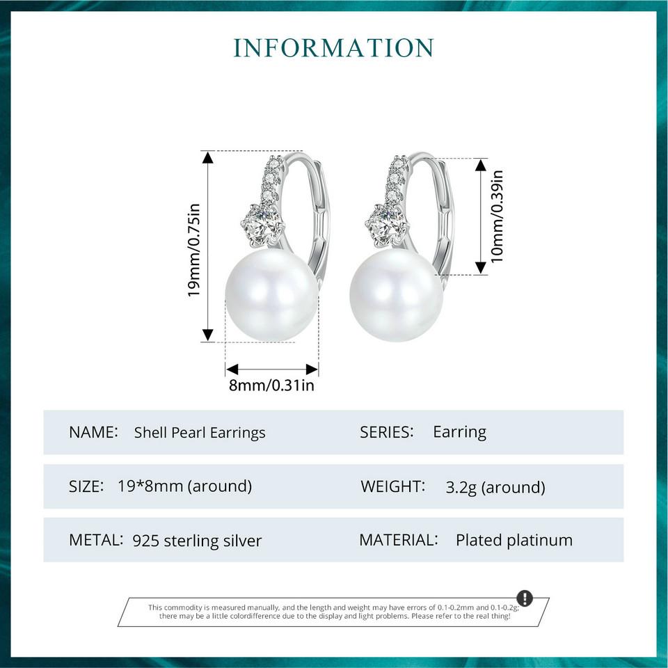 BAMOER, стерлинговое серебро 925 пробы, элегантное качество, жемчужные пряжки для ушей, кубический цирконий для женщин, вечерние ювелирные украшения