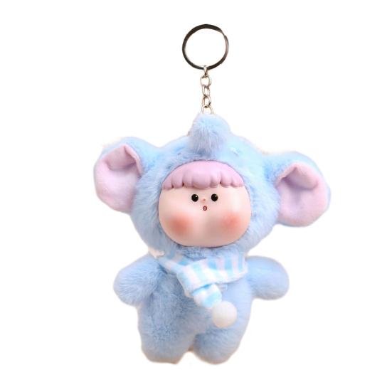 Yousheng Adorable Doll Pendant Multifunctional Plush Keychain with Hanging Buckle Cute Animal Shapes Fox Panda Soft Skin-Friendly Vinyl Face Gift