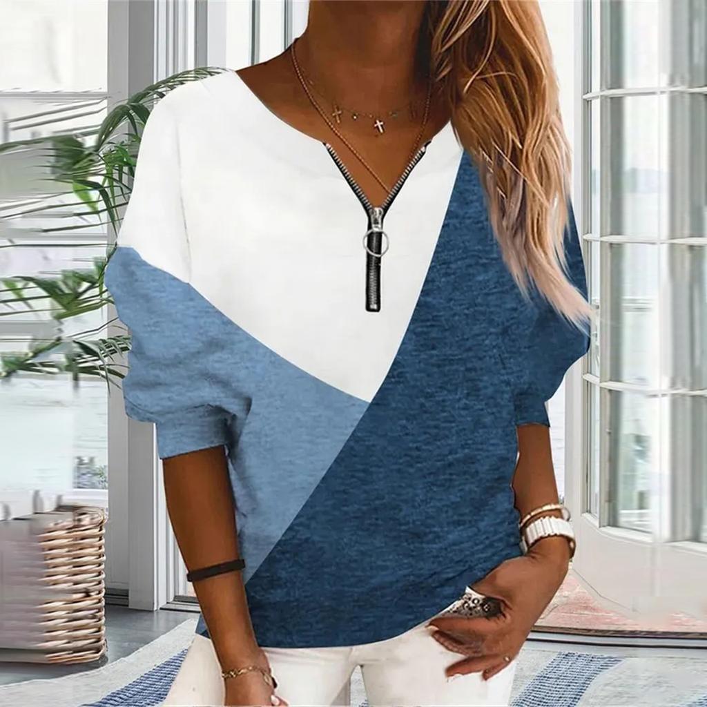 Women's Casual Fashion Colorblock Print Zipper Print Sweatshirt