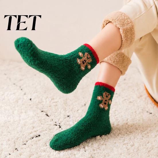 Cold Weather Socks 1 Pair Coral Fleece Christmas Fuzzy Socks, Warm Fluffy Plush Indoor Slipper Unisex Thick Sleeping for Fall Winter Cozy