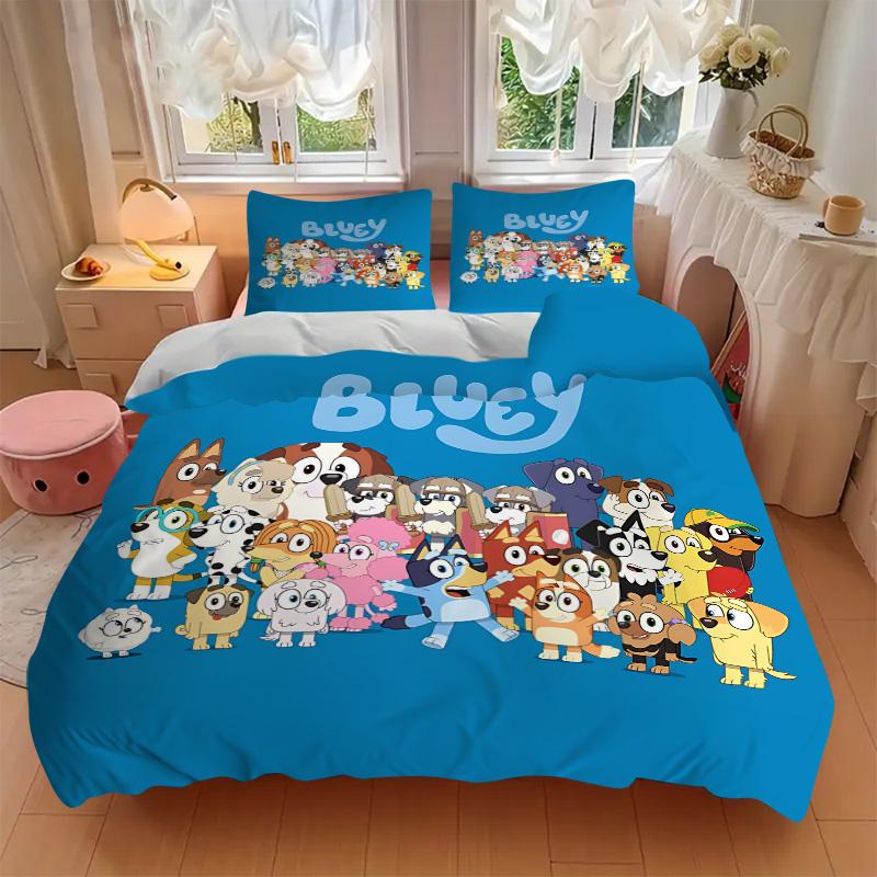 Bluey Friends Adventure Print 3Pcs Bedding Setduvet Cover With 2 Bedropillowcase Home Birthday Gift