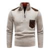 Winter Men Stand Collar Sweater Men Patchwork Knitwear Jumpers Slim Fit Brown Knitted Sweater Male Fleece Warm Pullover