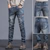 Spring and Autumn Jeans Embroidered Jeans Men's Slim Fit Casual Little Feet Trousers Stretch Vintage Street Denim Trousers Male