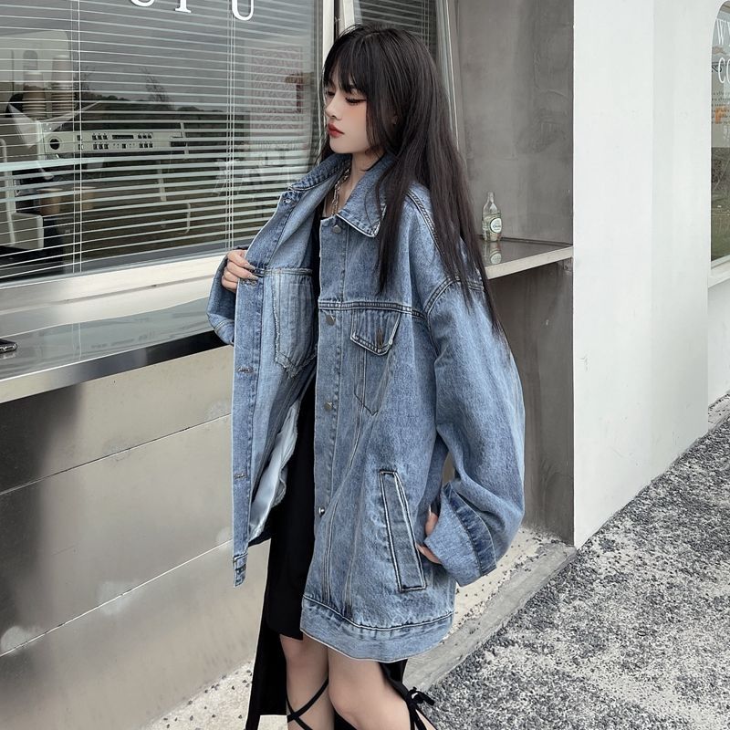 Джинсовое пальто женское на весну и осень, корейская свободная джинсовая куртка, студенческая женская куртка в гонконгском стиле, ретро-шик, топ, приливные брюки