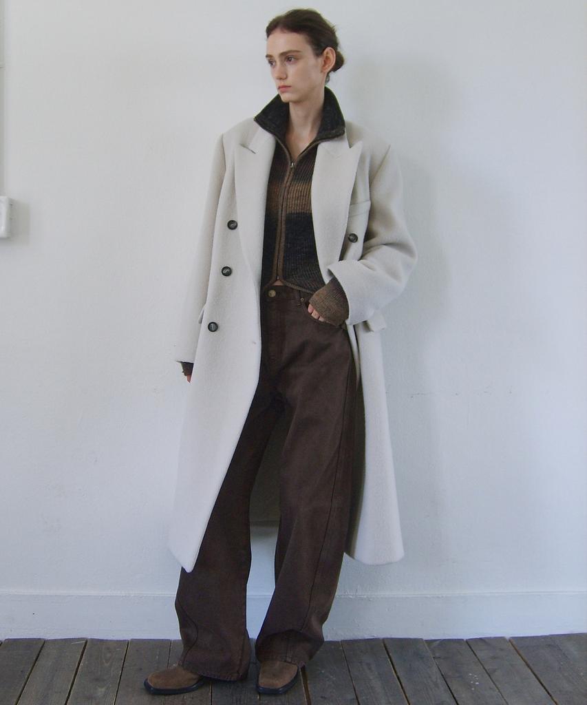 En Or [Alpaca 20%] Double Breasted Tailored Coat - Ivory