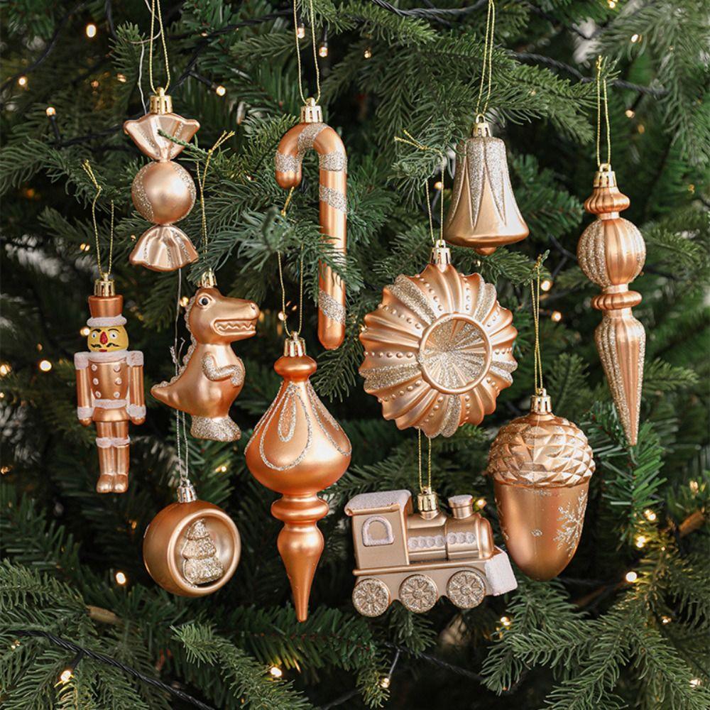 Plastic Christmas Pinecone Bell Pendants Champagne Merry Christmas Decor Party Favors