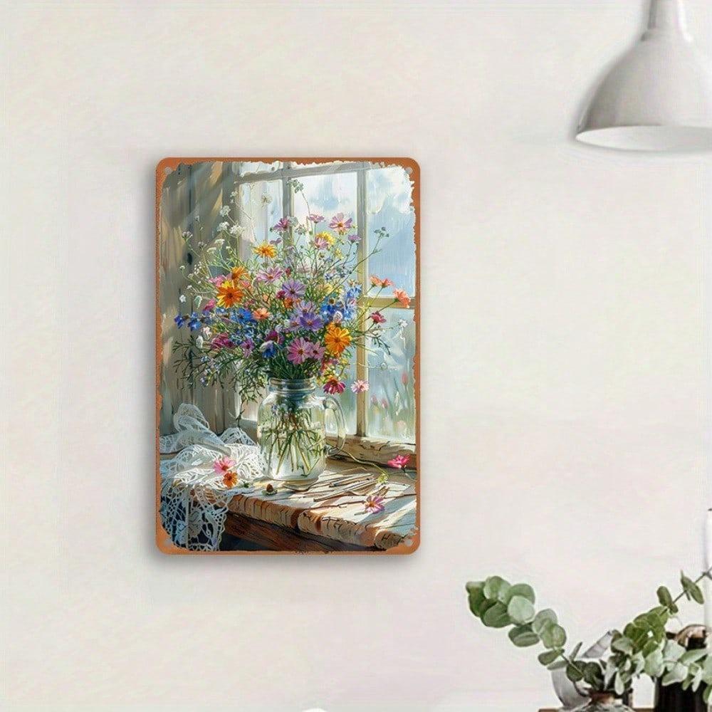 Металлическое винтажное настенное искусство с цветами, деревенский декор для дома, знак для кухни в стиле фермерского дома, подвесная ретро-ваза