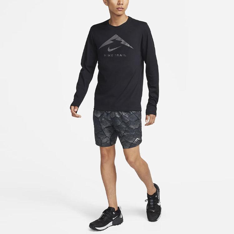 Nike Футболка с круглым вырезом и длинным рукавом с принтом алфавита и геометрическим узором, мужские топы, черные FN0828-010