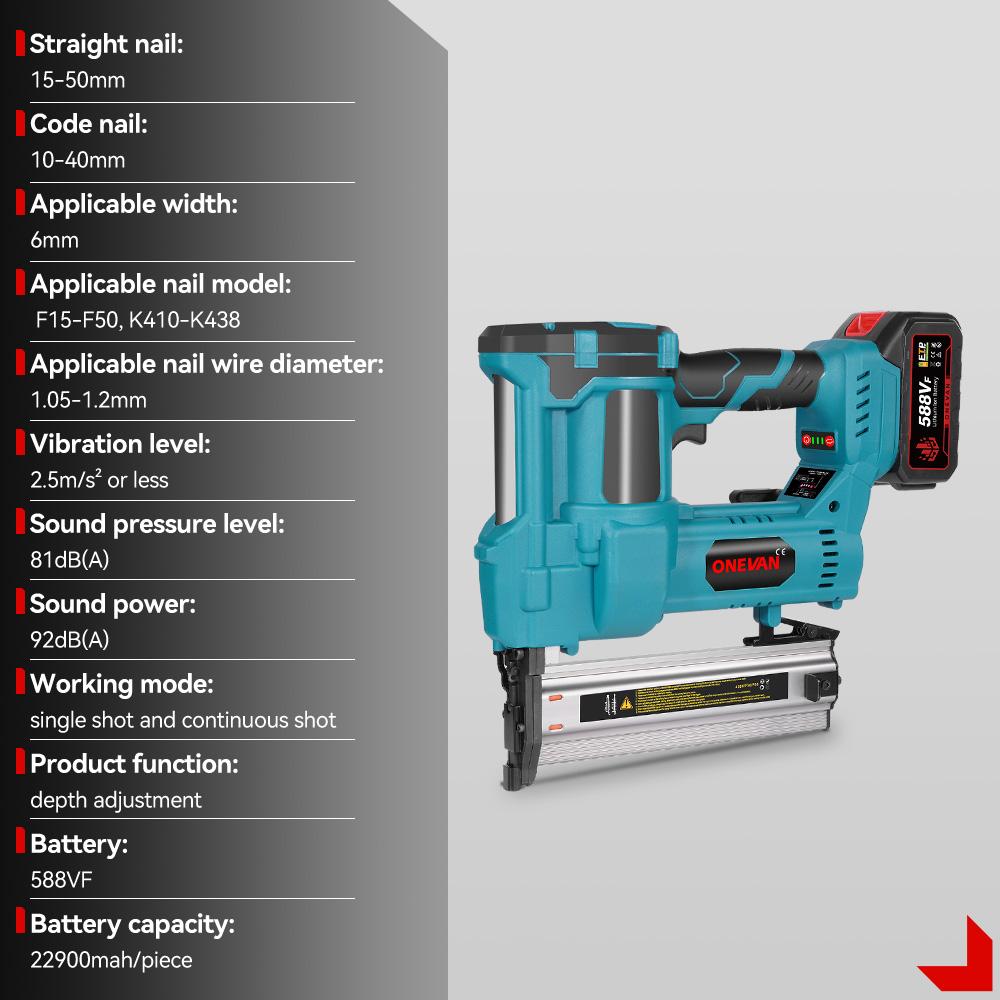 ONEVAN Бесщеточный электрический 2 в 1 гвоздезабивной пистолет/степлер F15-50 K410-438 беспроводной гвоздезабивной пистолет с 4 режимами работы для аккумулятора 21 В 18 В