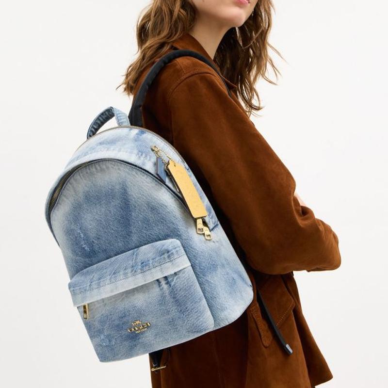 Coach Taylor 27 Logo Denim Backpack Small Women backpack Gold Light-Indigo CEF27-IMNIM