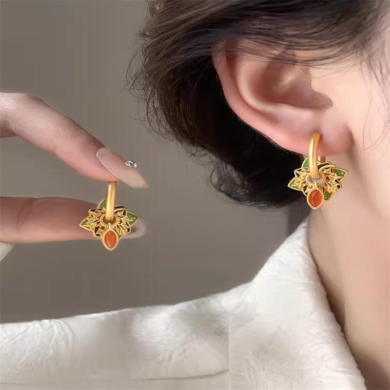 Китайские ретро эмалевые серьги-каффы с цветами: Роскошные серьги с цирконом