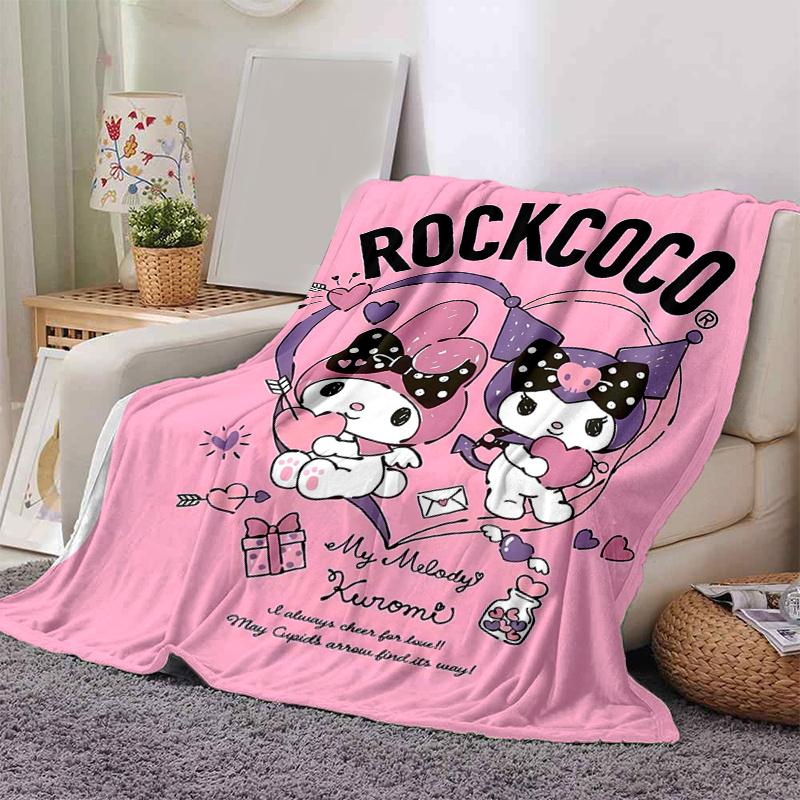 1pc My Melody & Kuromi Blanket, Soft Throw for Room Decor, Perfect Gift for Family and Friend, Living Room, Travel, Camping, Car Blankets, Beach, Offi