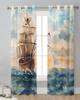 Oil Painting Style Pirate Boat Sheer Curtains for Living Room Decoration Window Curtains Kitchen Tulle Voile Organza Curtains